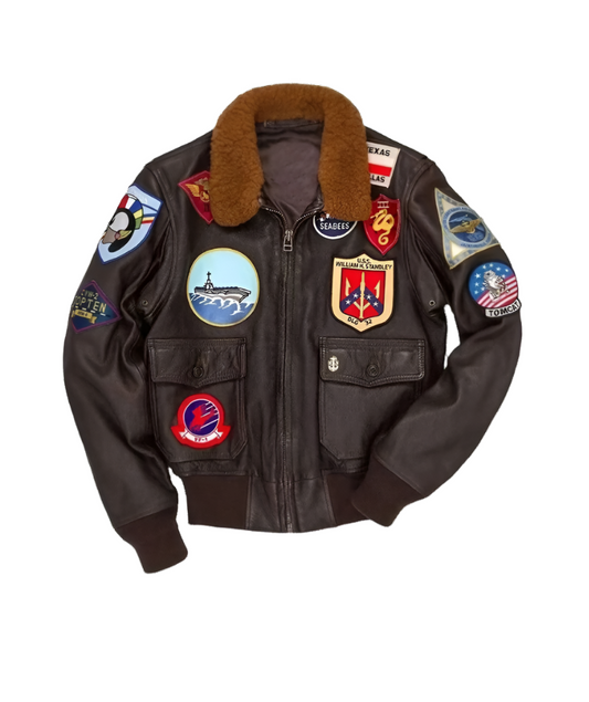 A-2 Tom Cruise Pilot Flight Maverick Top gun Military Brown Bomber Leather Jacket, Maverick Brown Leather Jacket