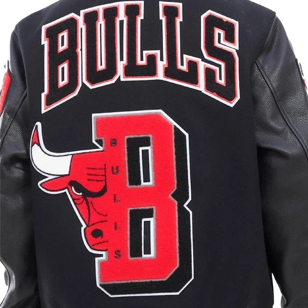 Chicago Bulls Jacket - Wool Basketball Jacket | Bulls Fan Black Patches Jacket