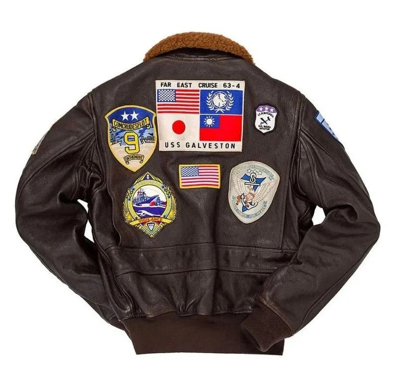 A-2 Tom Cruise Pilot Flight Maverick Top gun Military Brown Bomber Leather Jacket, Maverick Brown Leather Jacket