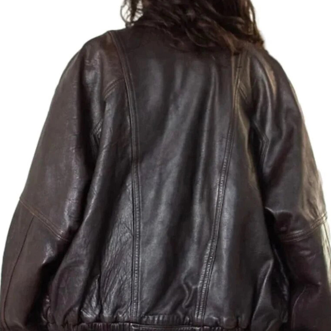 Women's Handmade Oversized Real Leather Vintage Brown Bomber Jacke