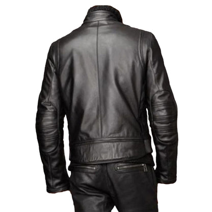 Men's lambskin leather black winter motorcycle jacket