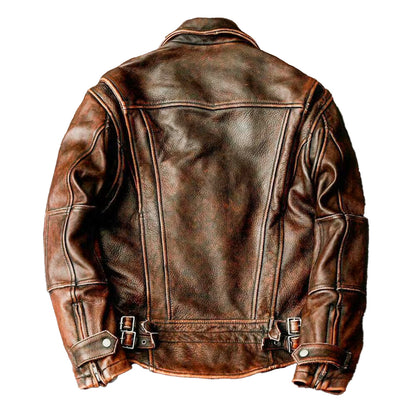 Men’s Motorcycle Vintage Cafe Racer Distressed Brown Biker Real Leather Jacket