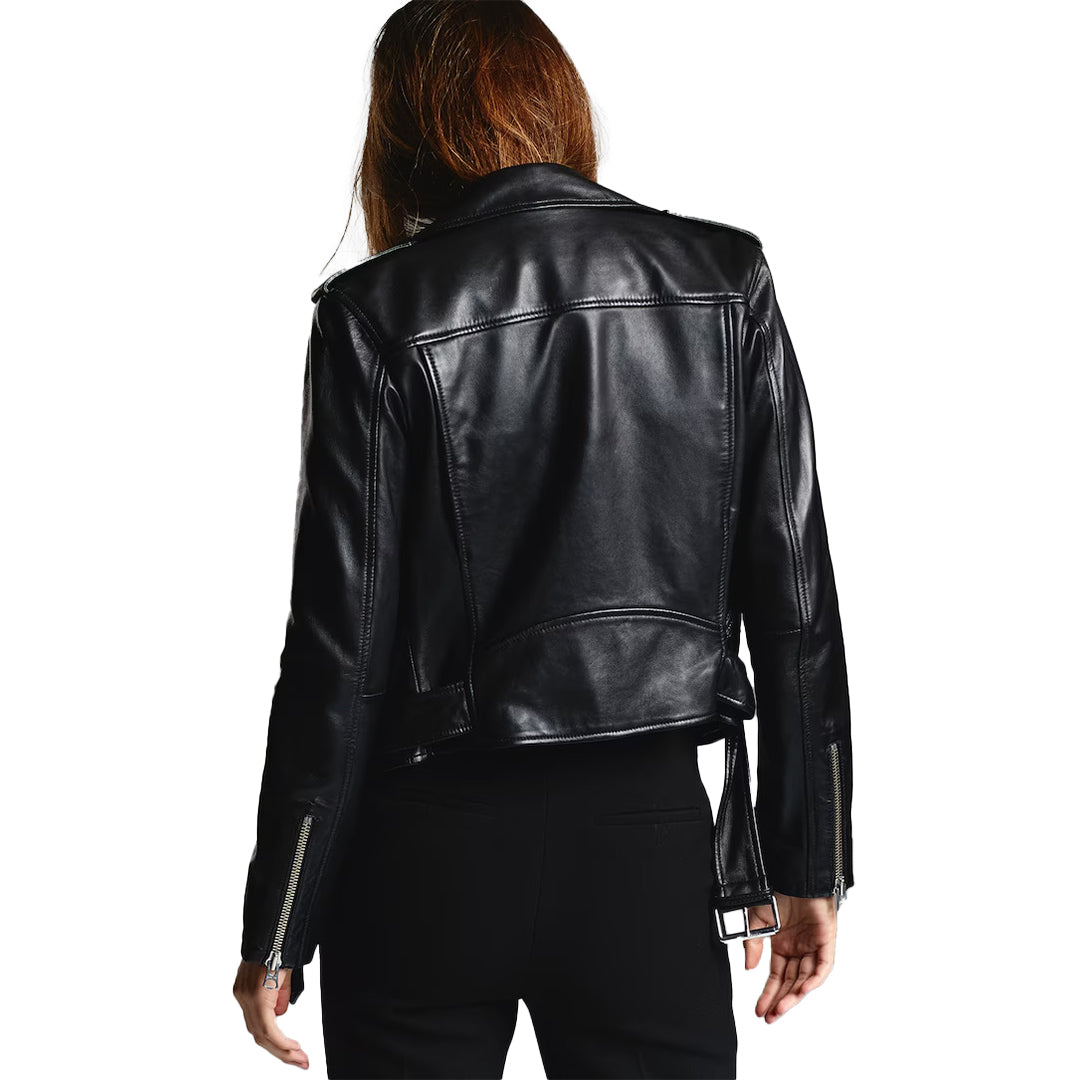 Women's & Girls 100% Genuine Soft Lambskin Leather Moto Biker Jacket Slim-Fit, Long Sleeves