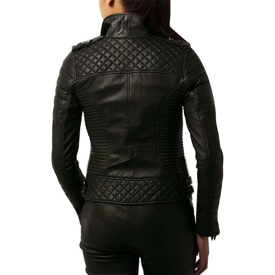 New Women Motorcycle Lambskin Leather Jacket Coat