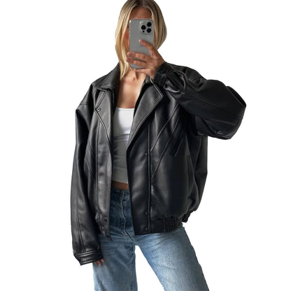 Women Vintage Leather Jacket oversize