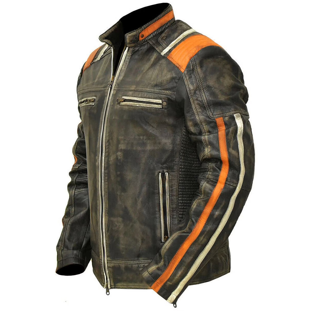 Men's Retro 3  Real Leather Jacket Handmade