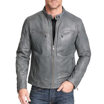 Premium Lamb Leather Men leather jacket | YKK Zipper | Grey