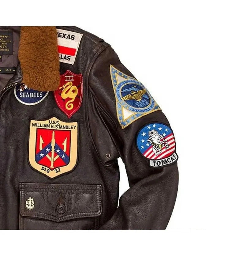 A-2 Tom Cruise Pilot Flight Maverick Top gun Military Brown Bomber Leather Jacket, Maverick Brown Leather Jacket