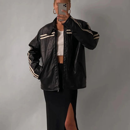 Black Jacket for Women Heavy Duty Leather, Oversized