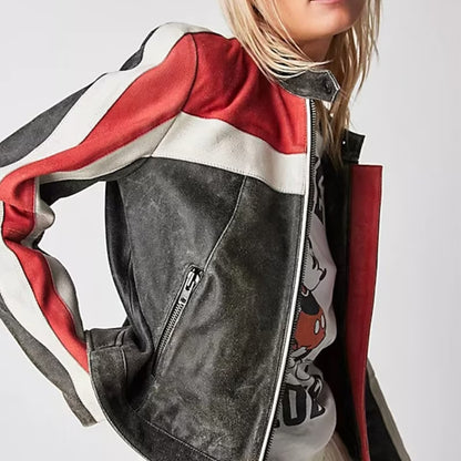 Women Distressed Cafe Racer Biker Jacket