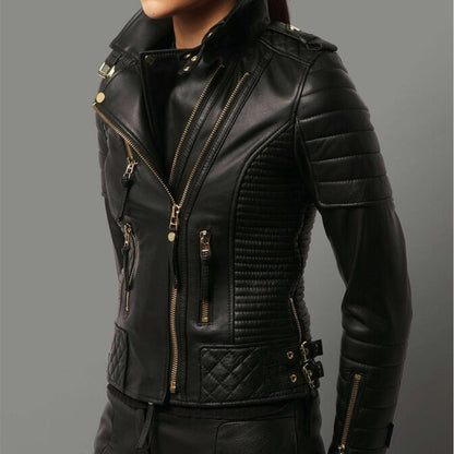 New Women Motorcycle Lambskin Leather Jacket Coat