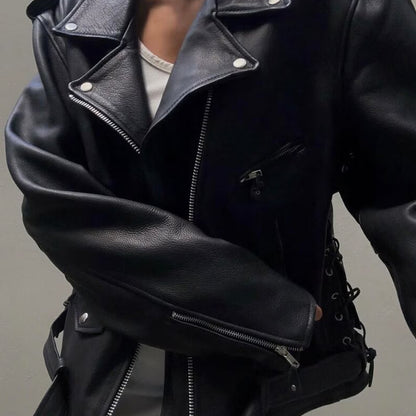 Women's Handmade Oversized Real Leather Vintage Black Biker Jacket