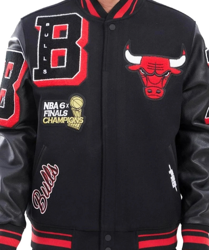 Chicago Bulls Jacket - Wool Basketball Jacket | Bulls Fan Black Patches Jacket