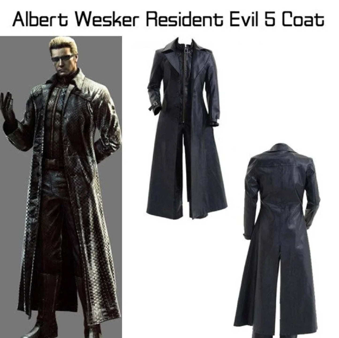 Handmade Albert Wesker Black Trench | Resident 5 Handmade Cosplay Costume | Leather Coat