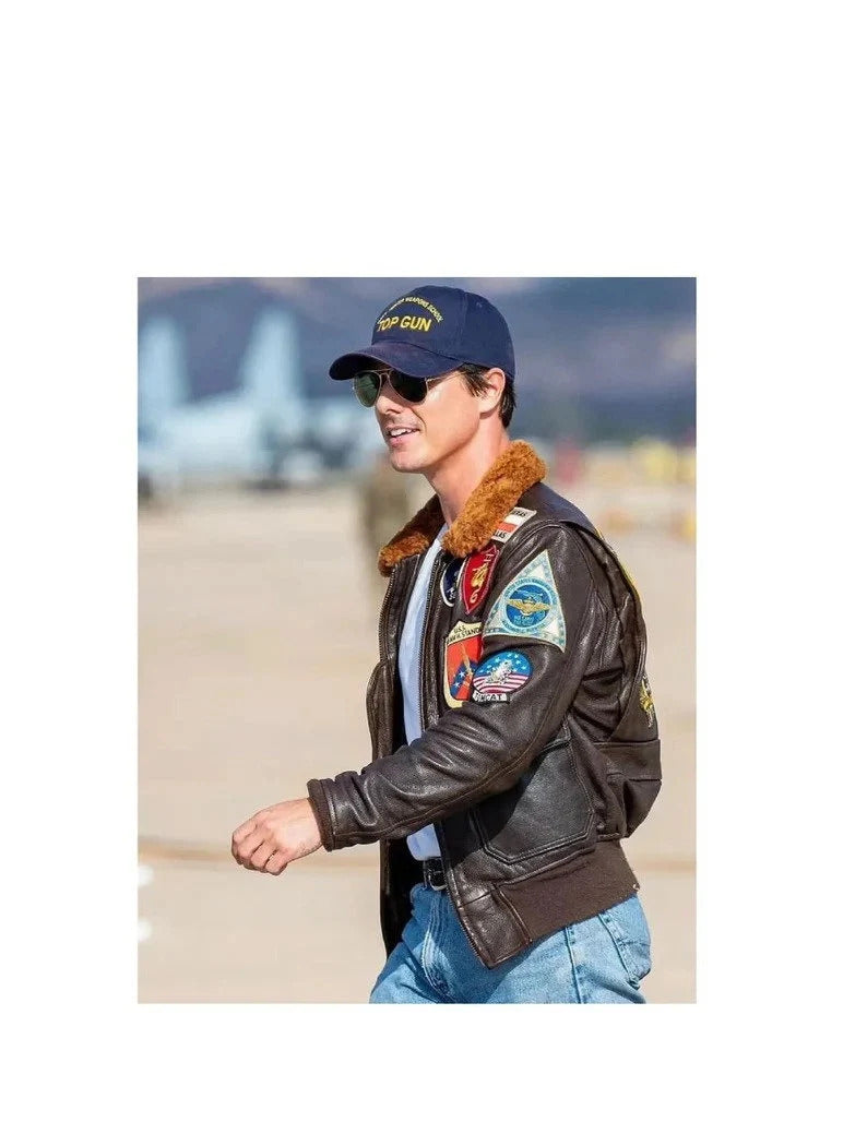 A-2 Tom Cruise Pilot Flight Maverick Top gun Military Brown Bomber Leather Jacket, Maverick Brown Leather Jacket