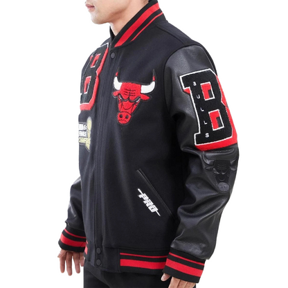 Chicago Bulls Jacket - Wool Basketball Jacket | Bulls Fan Black Patches Jacket