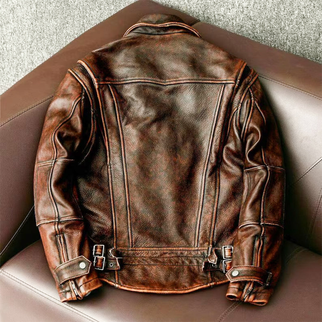 Men’s Motorcycle Vintage Cafe Racer Distressed Brown Biker Real Leather Jacket