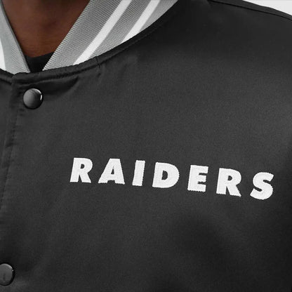 80s Las Vegas Raiders Black Satin Bomber Jacket Full Snap Varsity Letterman NFL