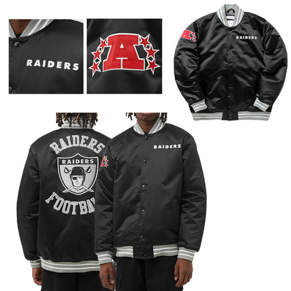 80s Las Vegas Raiders Black Satin Bomber Jacket Full Snap Varsity Letterman NFL