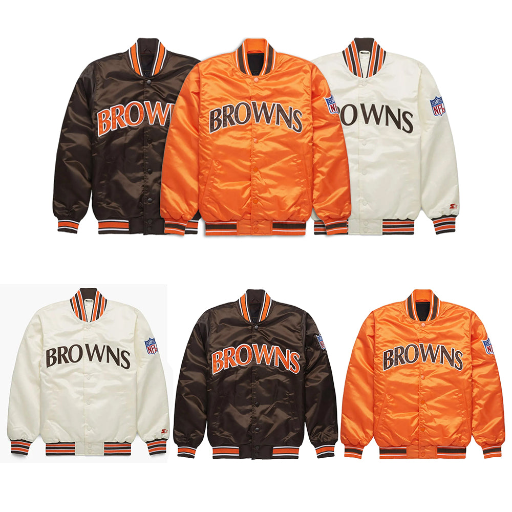 90s Cleveland Browns Satin Bomber Jacket NFL Logos Varsity Letterman Brown