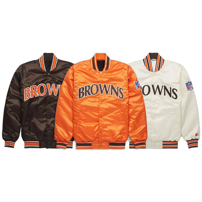 90s Cleveland Browns Satin Bomber Jacket NFL Logos Varsity Letterman Brown