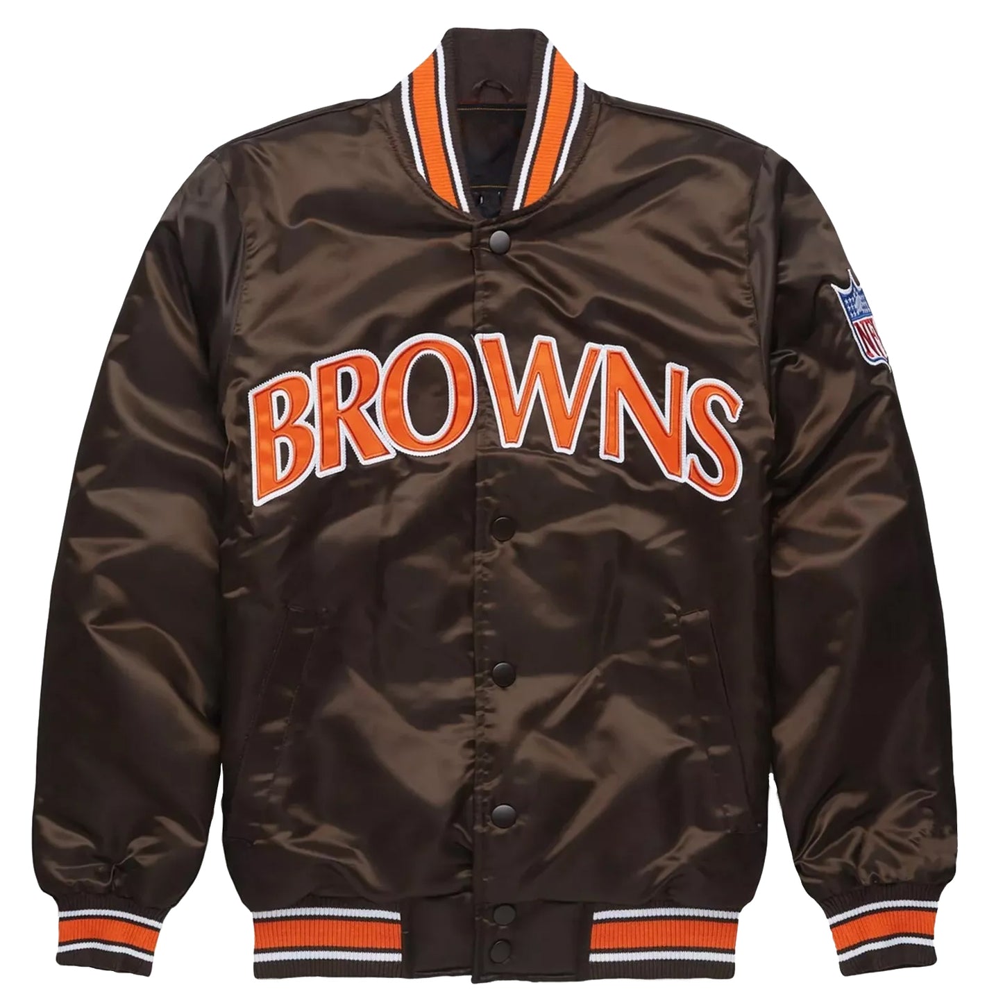 90s Cleveland Browns Satin Bomber Jacket NFL Logos Varsity Letterman Brown