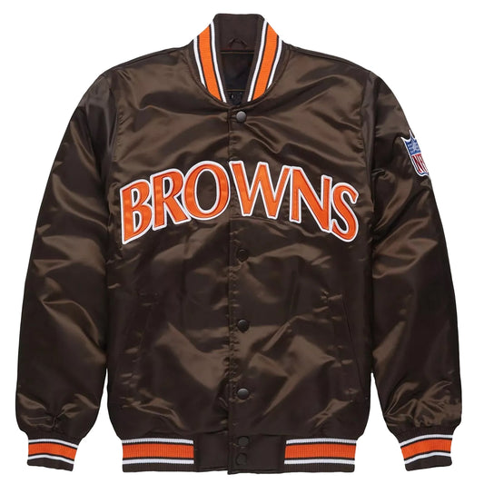 90s Cleveland Browns Satin Bomber Jacket NFL Logos Varsity Letterman Brown
