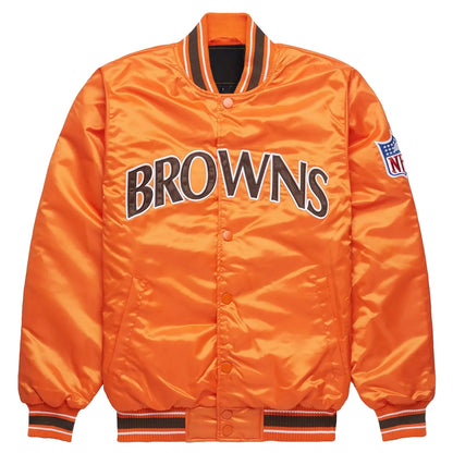 90s Cleveland Browns Satin Bomber Jacket NFL Logos Varsity Letterman Brown