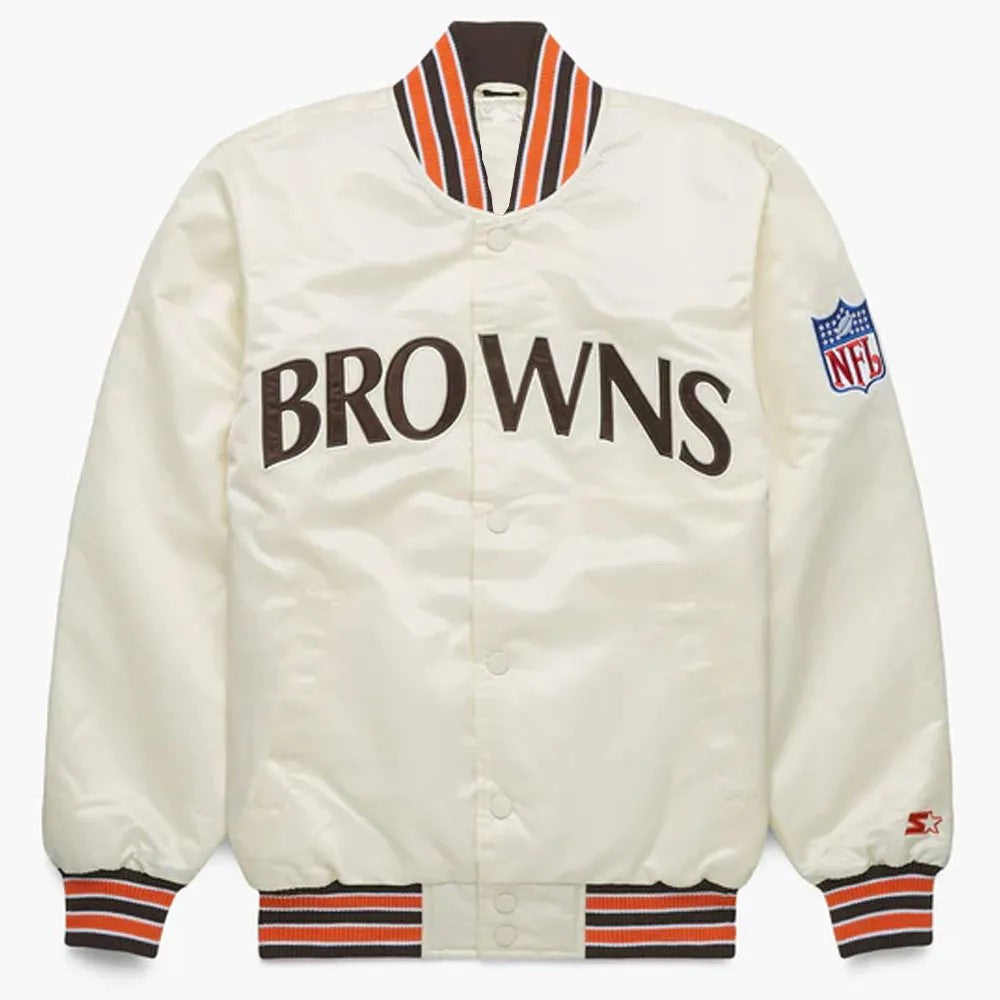 90s Cleveland Browns Satin Bomber Jacket NFL Logos Varsity Letterman Brown