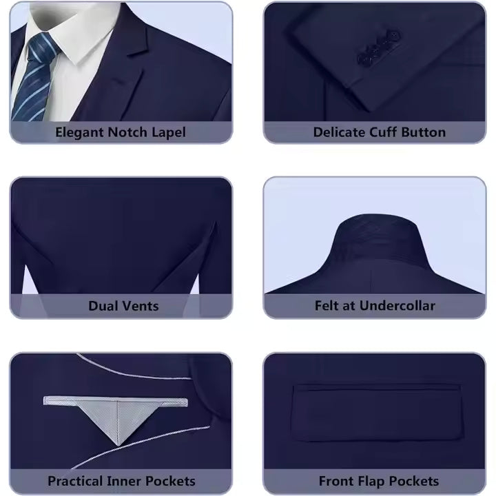 Men’s 3-Piece Suit – Premium Cotton Blend –  Two-Button Formal Suits