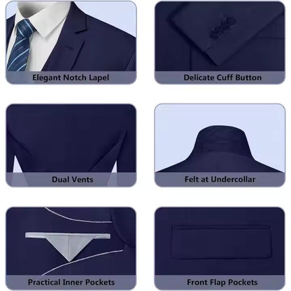 Men’s 3-Piece Suit – Premium Cotton Blend –  Two-Button Formal Suits