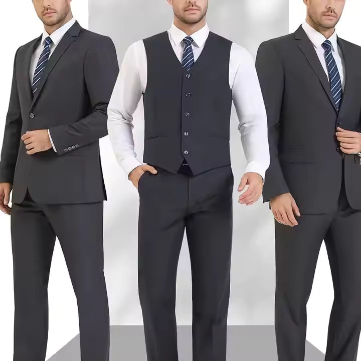 Men’s 3-Piece Suit – Premium Cotton Blend –  Two-Button Formal Suits