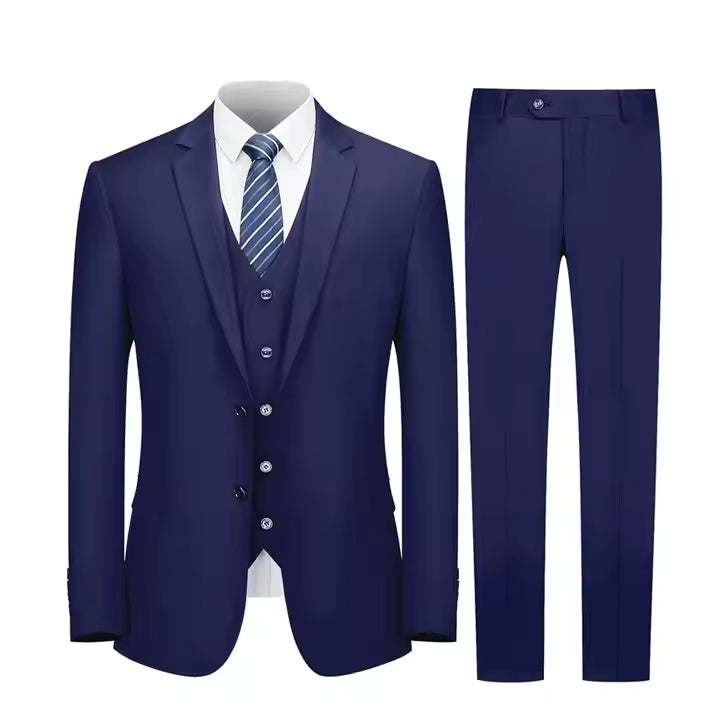 Men’s 3-Piece Suit – Premium Cotton Blend –  Two-Button Formal Suits