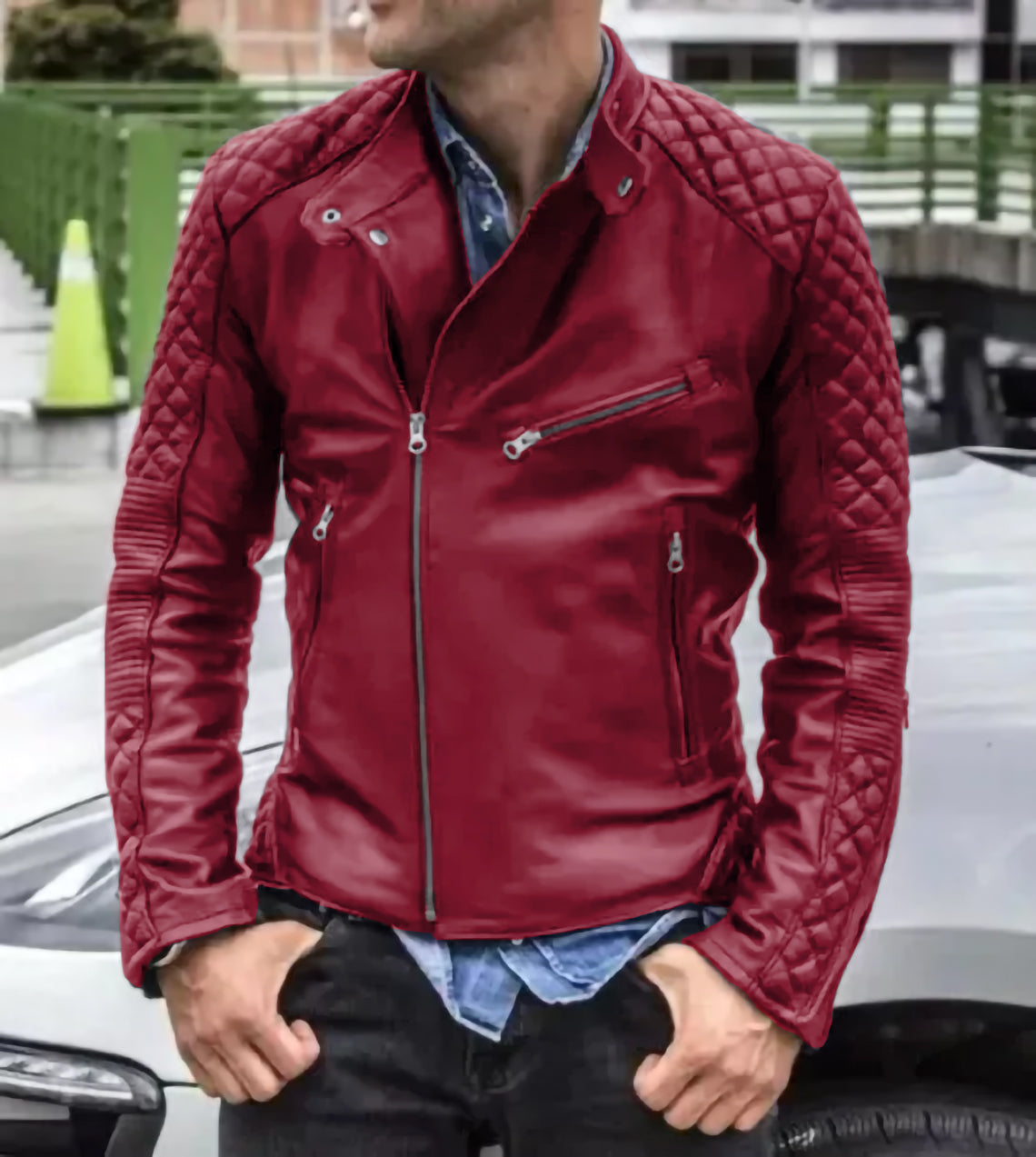 Cafe Racer Style Men's Leather Jacket Sheep Skin Black Biker Jacket