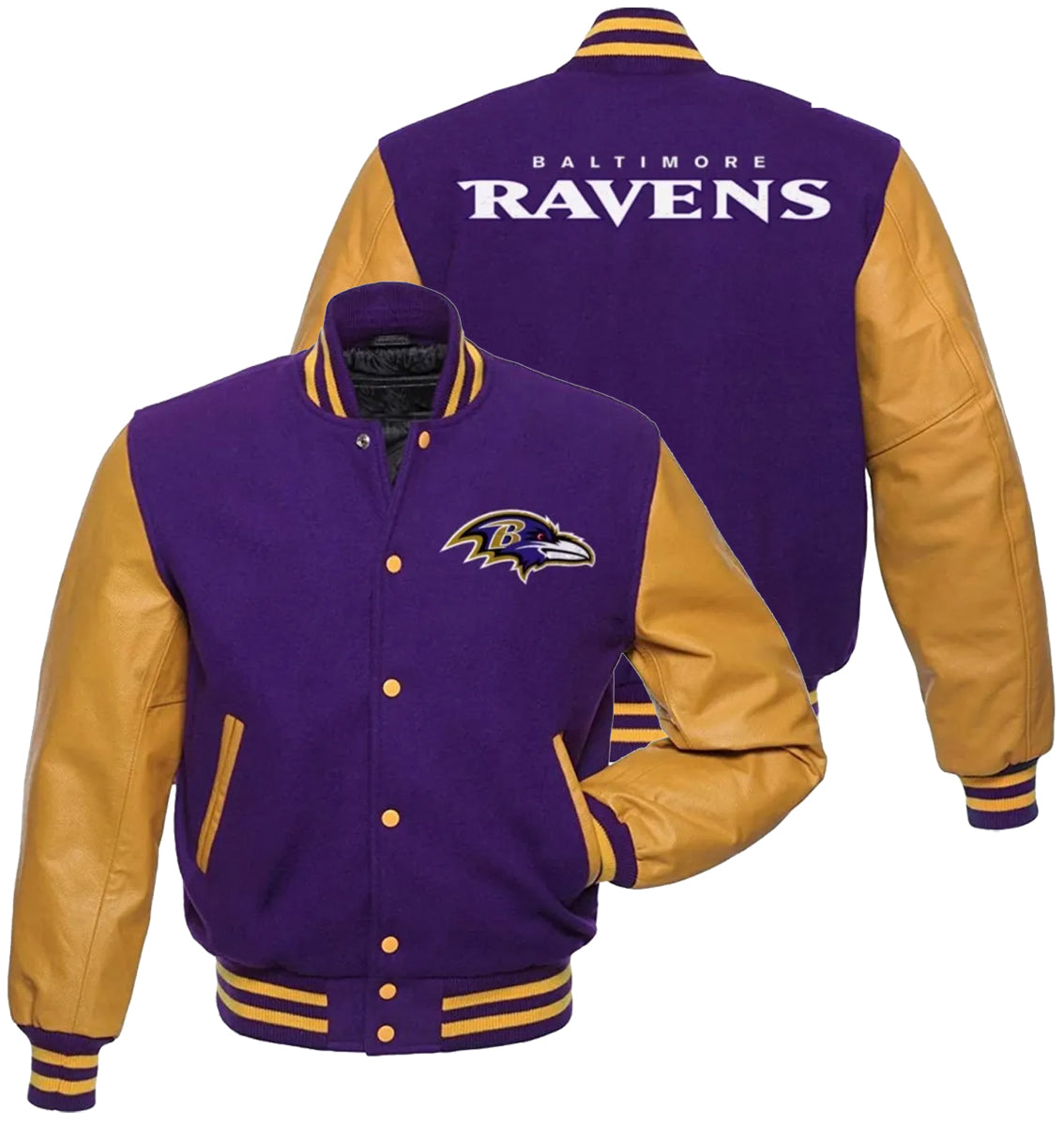 Baltimore Ravens Varsity Jacket Wool Leather Purple Yellow Playoff Letterman