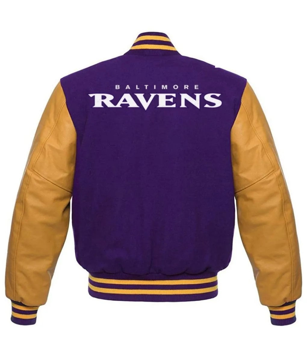 Baltimore Ravens Varsity Jacket Wool Leather Purple Yellow Playoff Letterman
