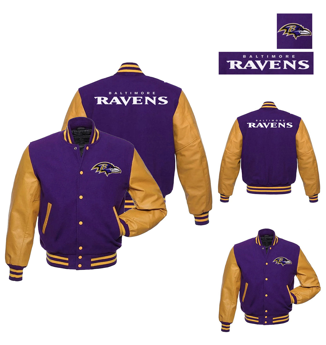 Baltimore Ravens Varsity Jacket Wool Leather Purple Yellow Playoff Letterman