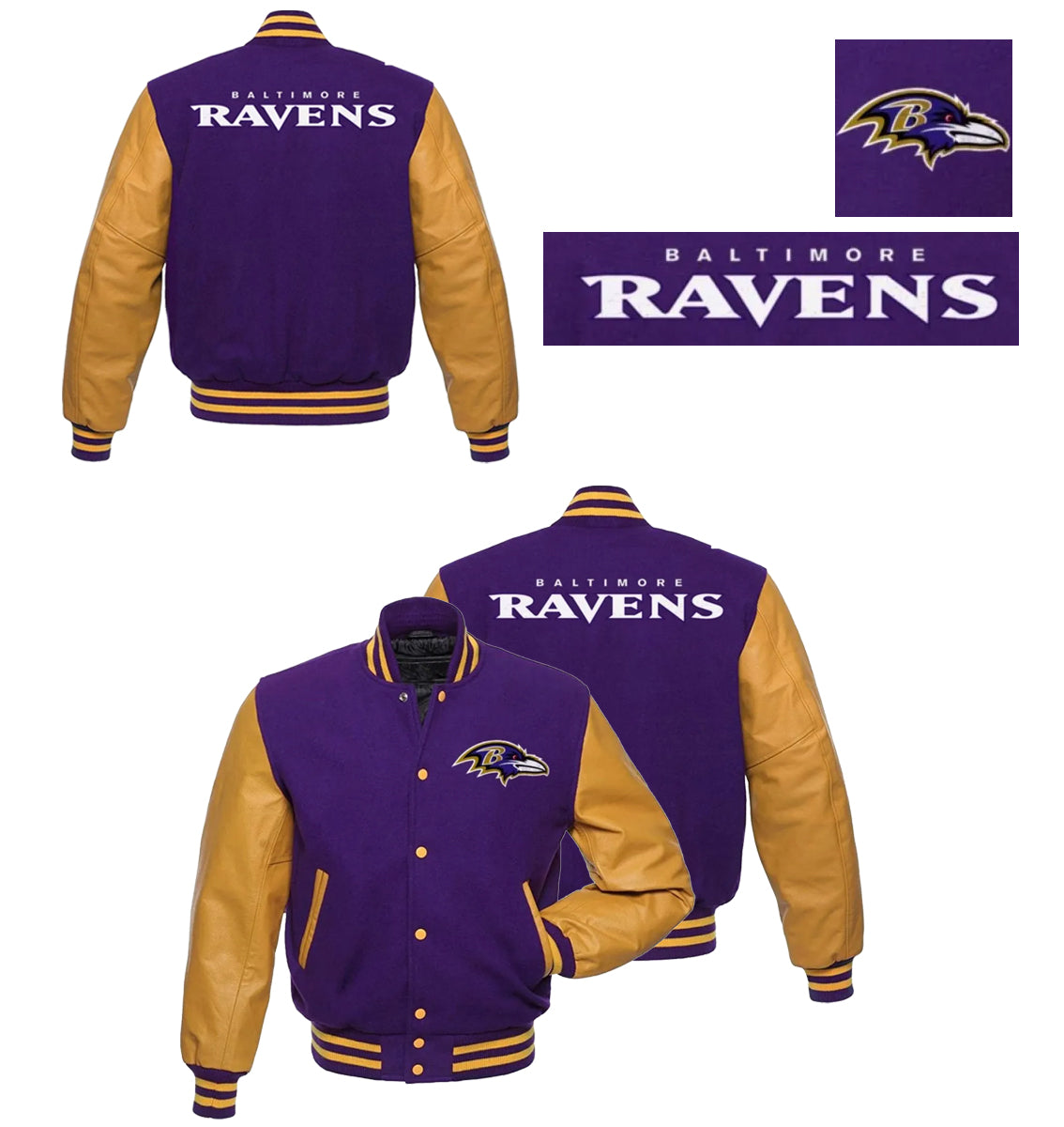 Baltimore Ravens Varsity Jacket Wool Leather Purple Yellow Playoff Letterman