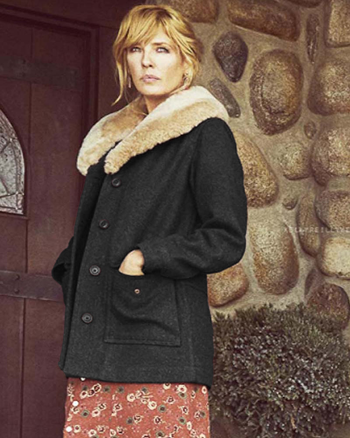 Beth Dutton Yellowstone Kelly Reilly Shearling 100% Pure Soft Wool Coat