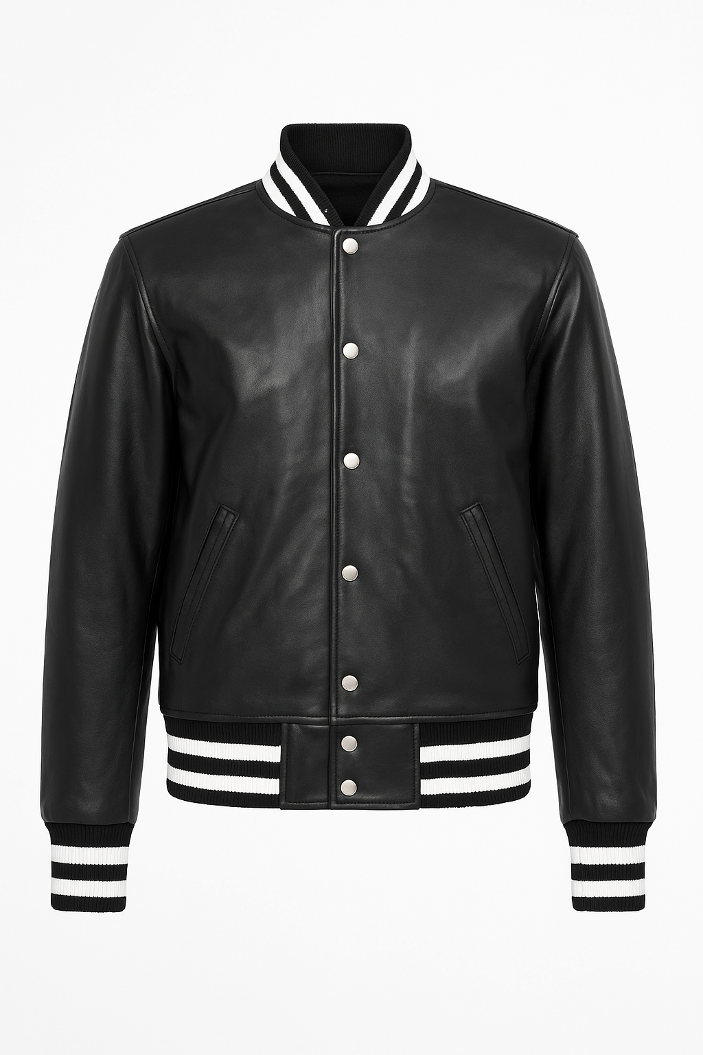 Men’s Genuine Black Sheep Leather Baseball Varsity Jacket
