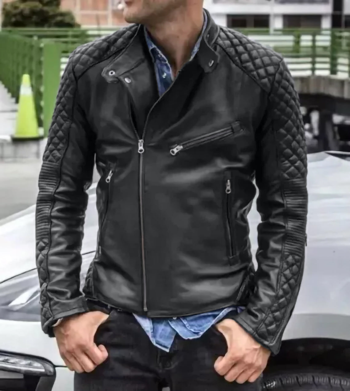 Cafe Racer Style Men's Leather Jacket Sheep Skin Black Biker Jacket