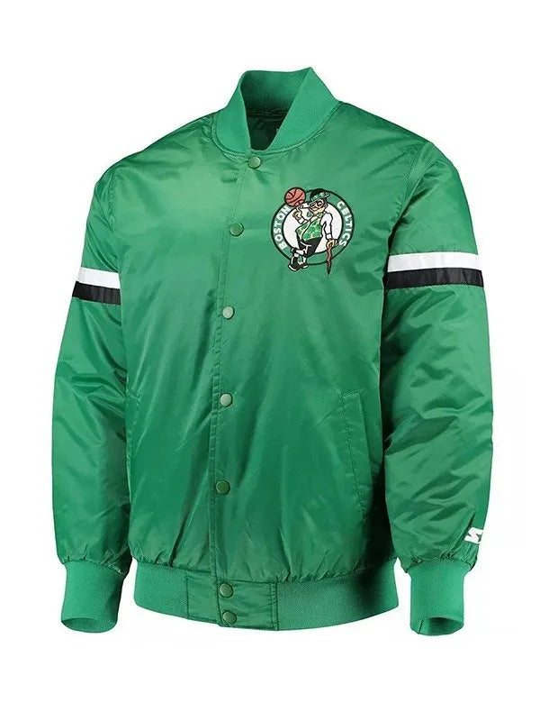 Boston Celtics Starter Green Varsity Jacket Letterman Full Snap Bomber Full Snap