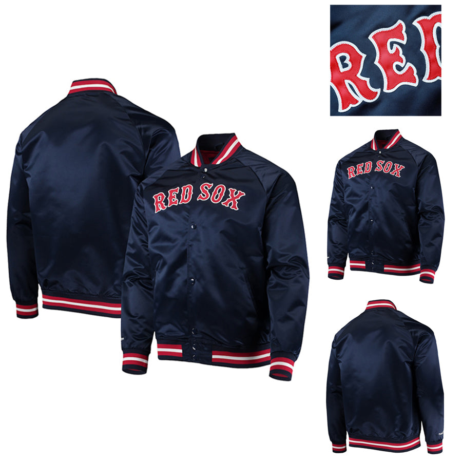 Boston Red Sox Satin Bomber Jacket Lightweight Raglan Full Snap Varsity