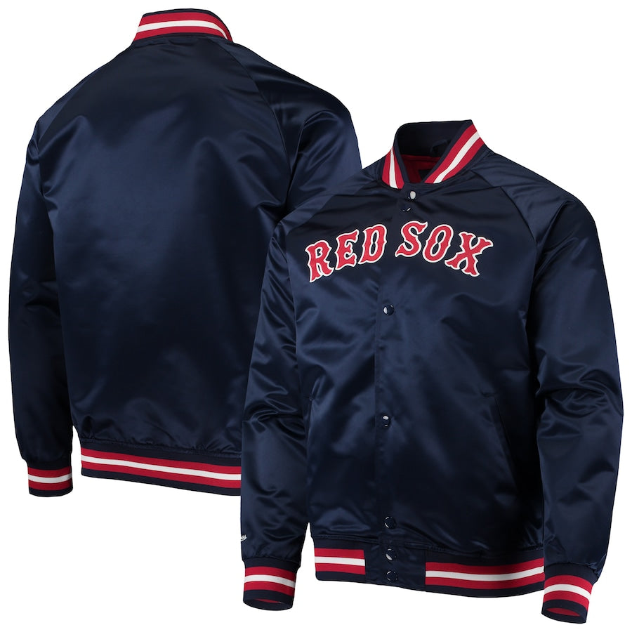 Boston Red Sox Satin Bomber Jacket Lightweight Raglan Full Snap Varsity