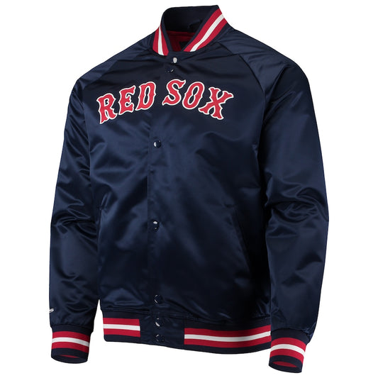 Boston Red Sox Satin Bomber Jacket Lightweight Raglan Full Snap Varsity