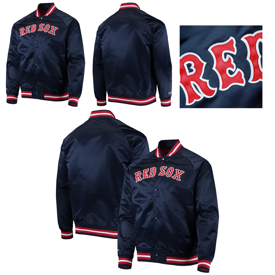 Boston Red Sox Satin Bomber Jacket Lightweight Raglan Full Snap Varsity