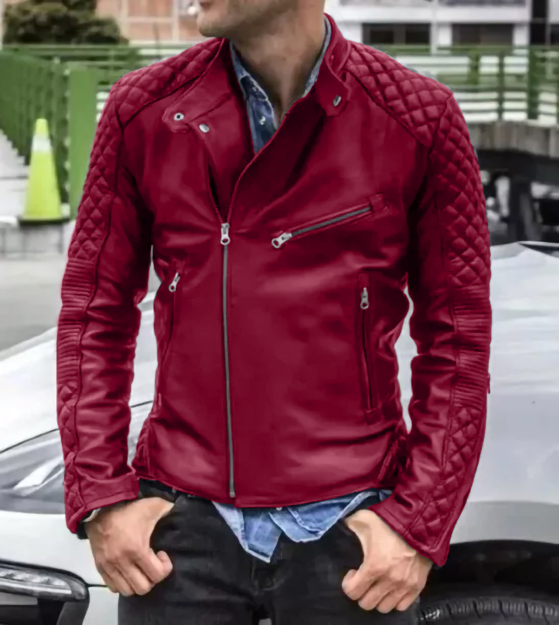 Cafe Racer Style Men's Leather Jacket Sheep Skin Black Biker Jacket