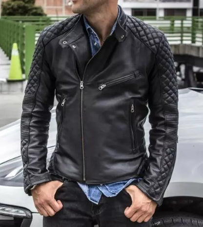 Cafe Racer Style Men's Leather Jacket Sheep Skin Black Biker Jacket