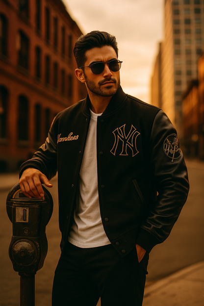 New York Yankees Varsity Jacket Unisex Black Wool Leather Sleeves Bomber Letterman