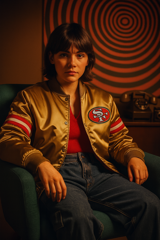 San Francisco 49ers 80s Vintage Gold Satin Bomber Jacket Varsity Team Letterman